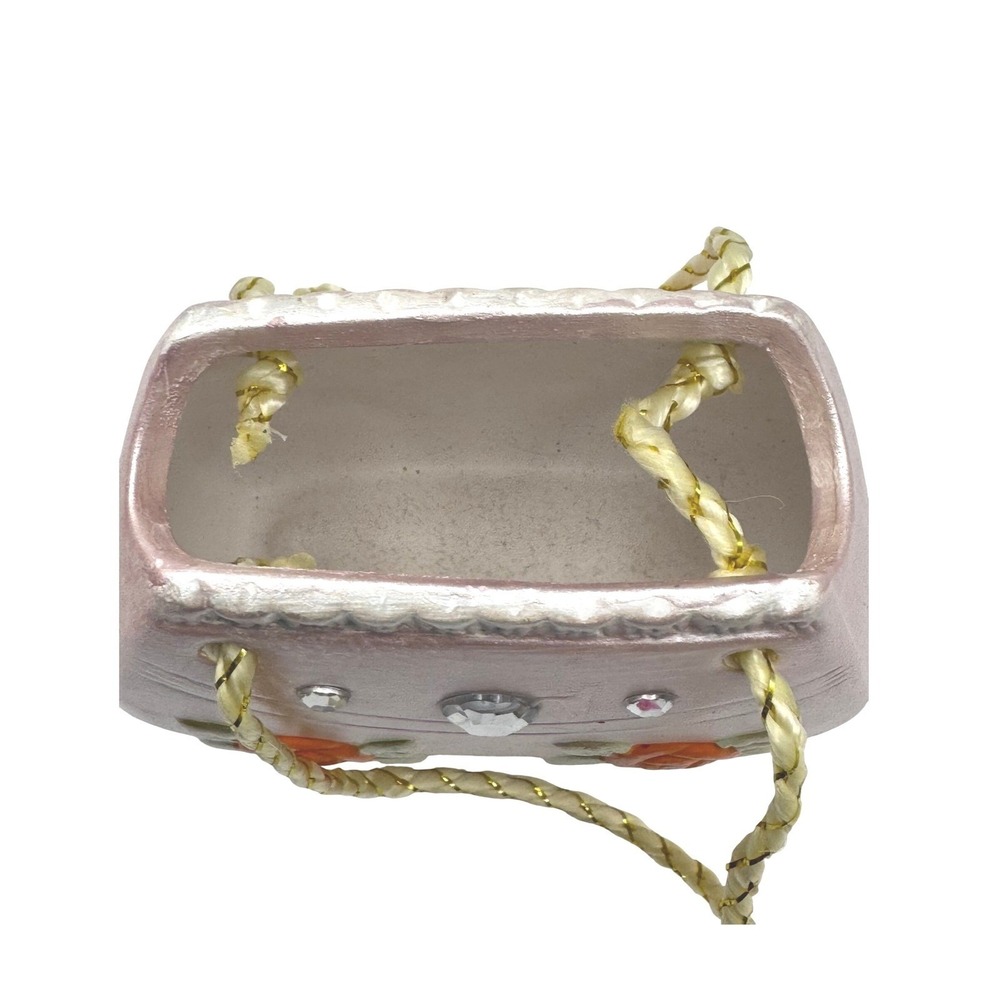 Ceramic Purse Container‎ Floral Rhinestones 4" x 4" - Picture 4 of 5